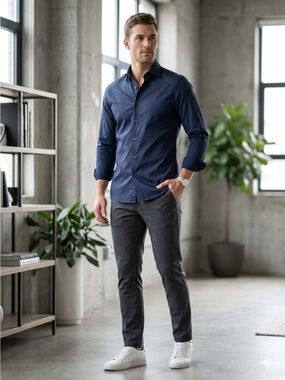 Slim Fit Navy Dot Men's Button-Up Shirt Express